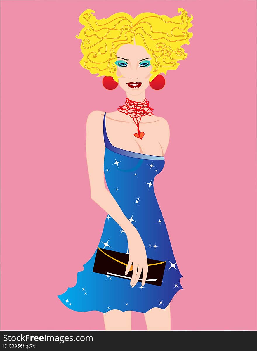 Vector illustration of beautiful woman in the disco style.