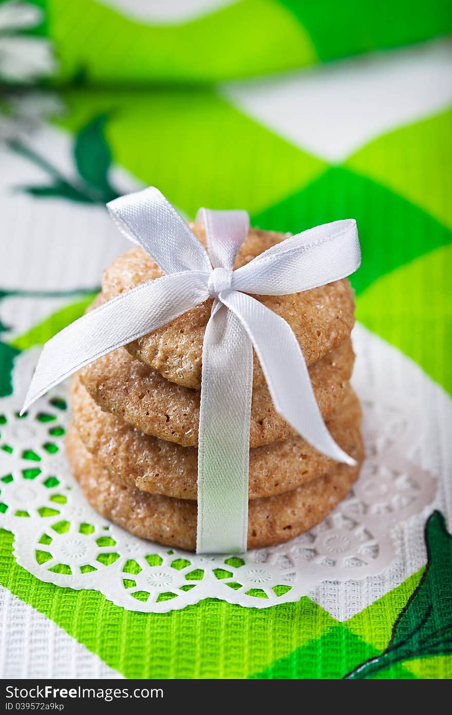 Ginger Cookies Tied With White Ribbon