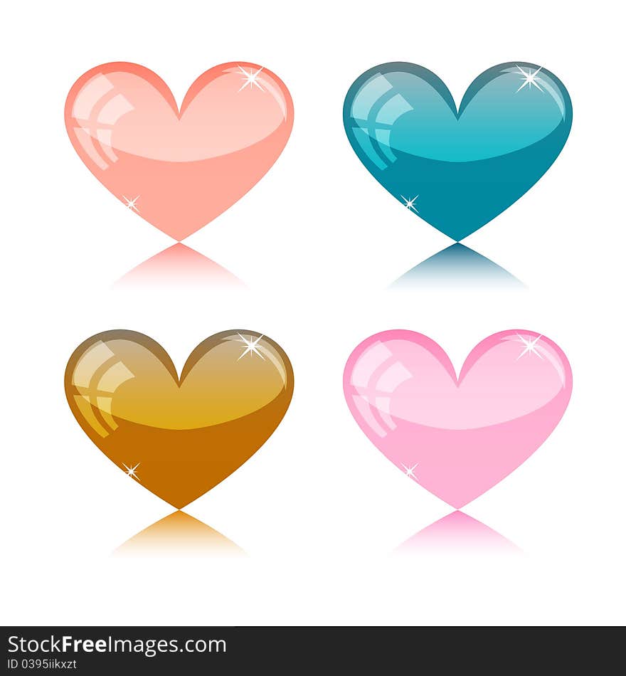 Set Of Four Colored Hearts - Vector