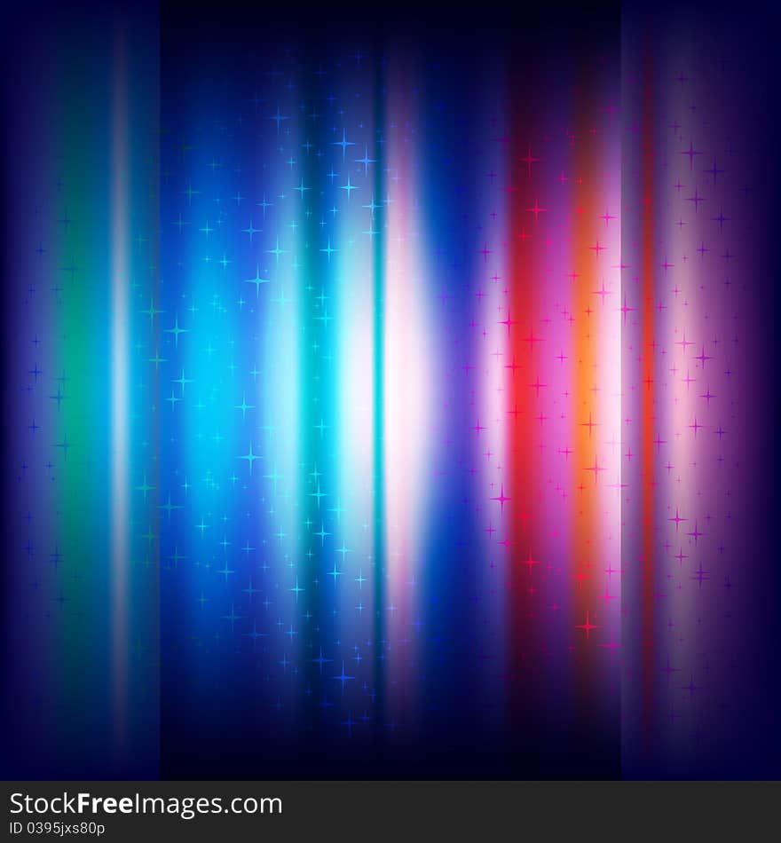 Abstract background with colored stars on black. Abstract background with colored stars on black