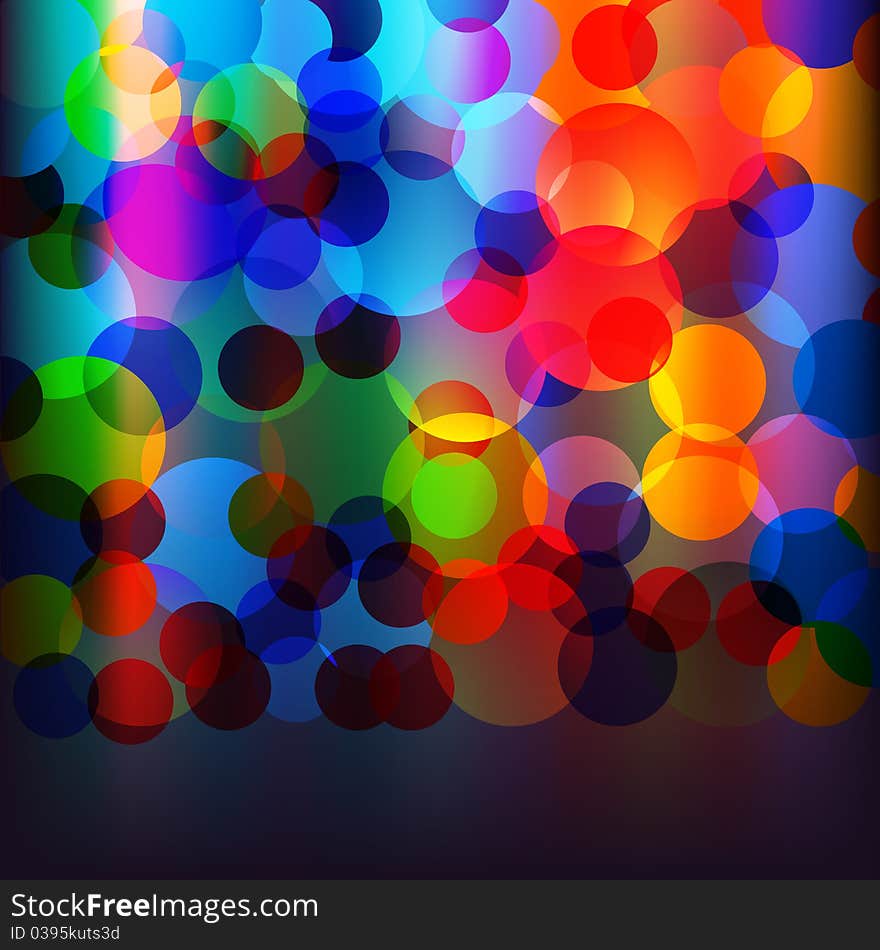 Abstract colorful background with colored circles on black