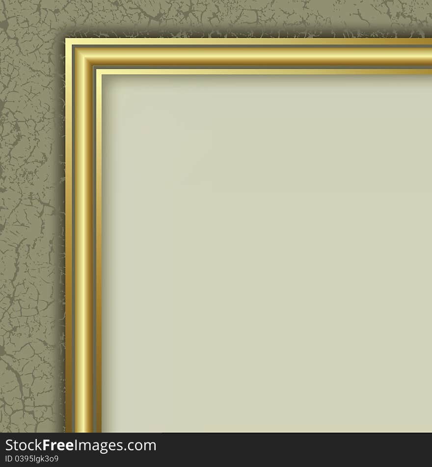 Abstract layout with golden frame on cracked background