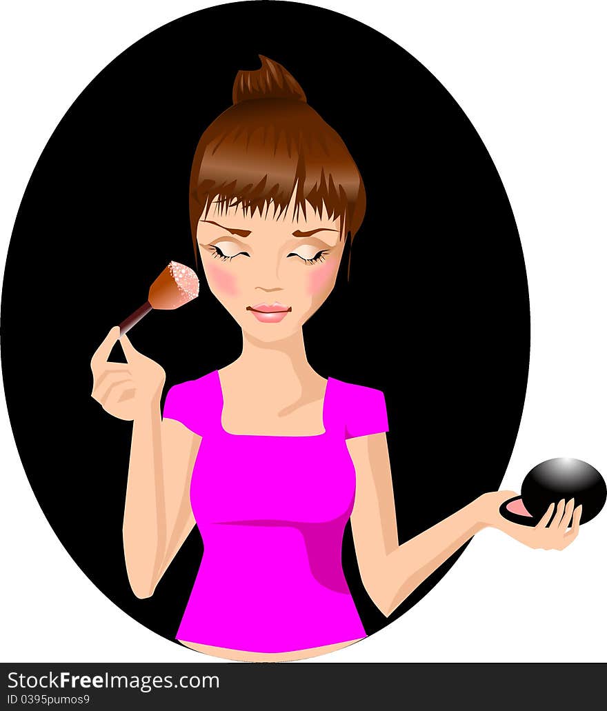 Illustracion women with make-up powder.