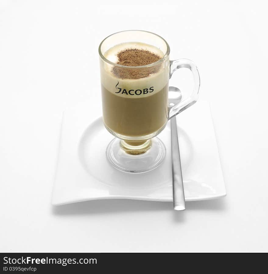 Latte Cappuccino in tall glass.