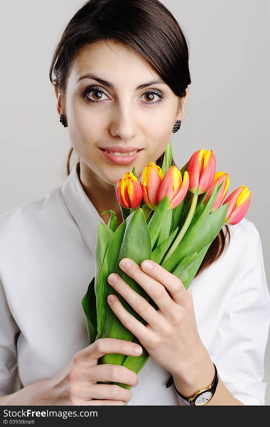 Young Woman With Tulips