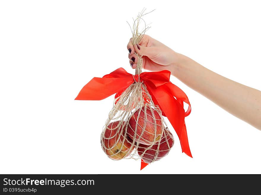 An image of bag with red apples