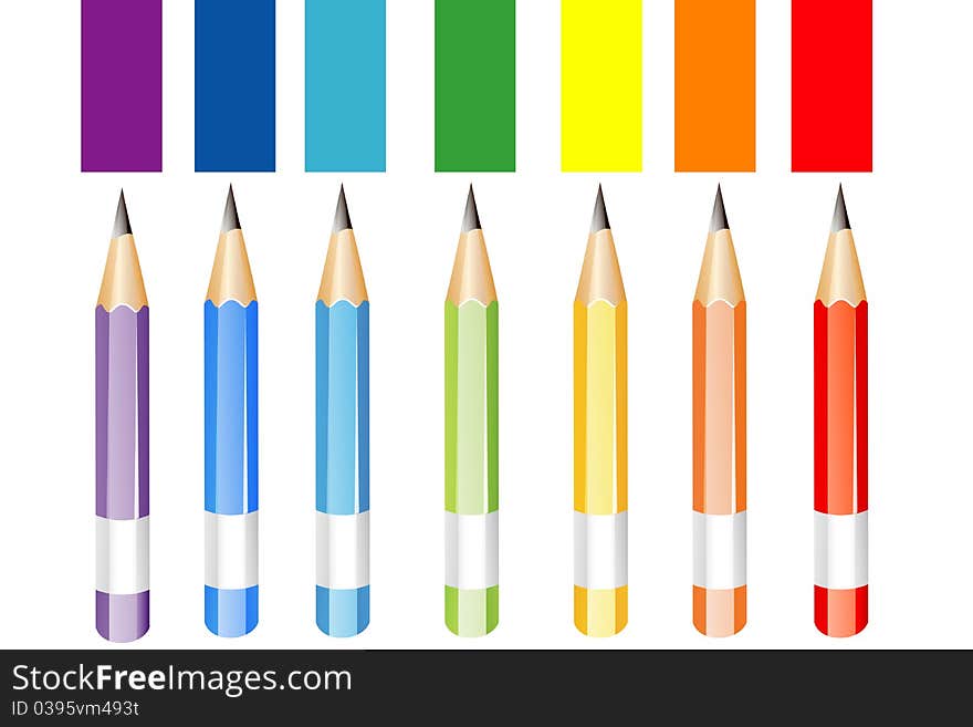 Illustration of colorful pencils on white background