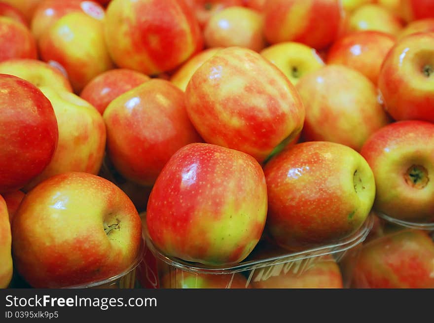 Close up of apples on market stand