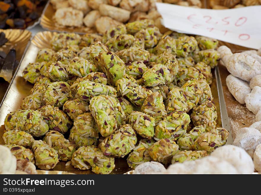 Tray with pistachio's pastries. Tray with pistachio's pastries