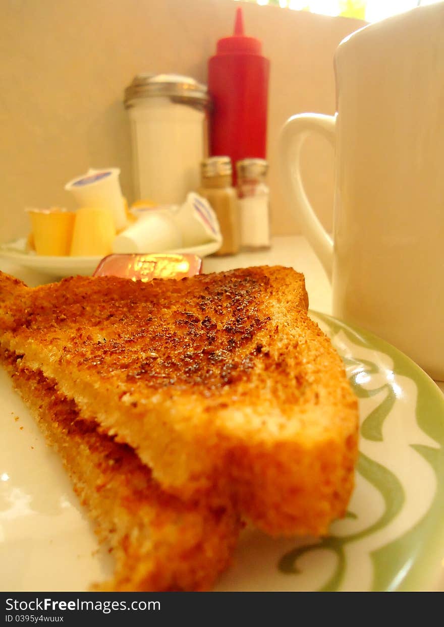 Toast and coffee at a diner. Toast and coffee at a diner