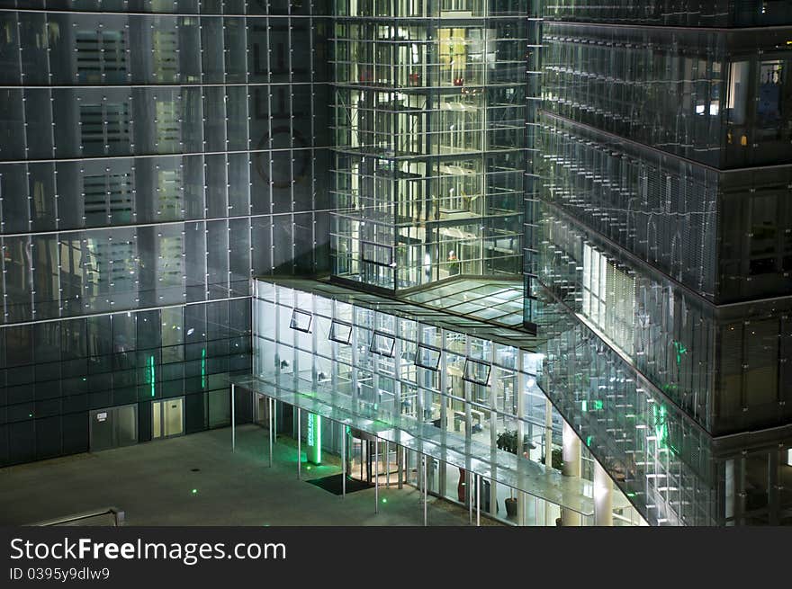 Entrance of Illuminated business building