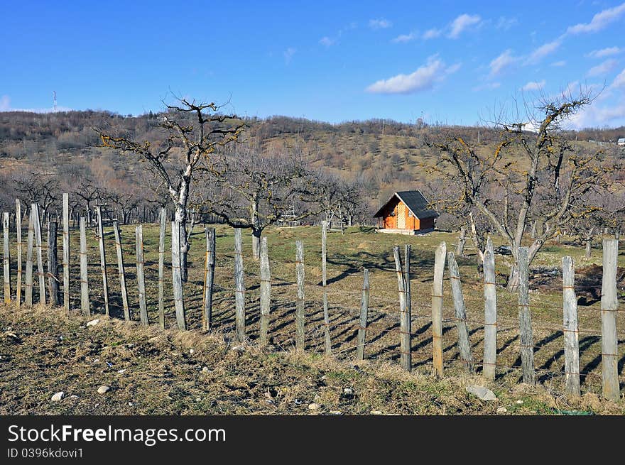 Weekend private cottage and wooden fence. Weekend private cottage and wooden fence