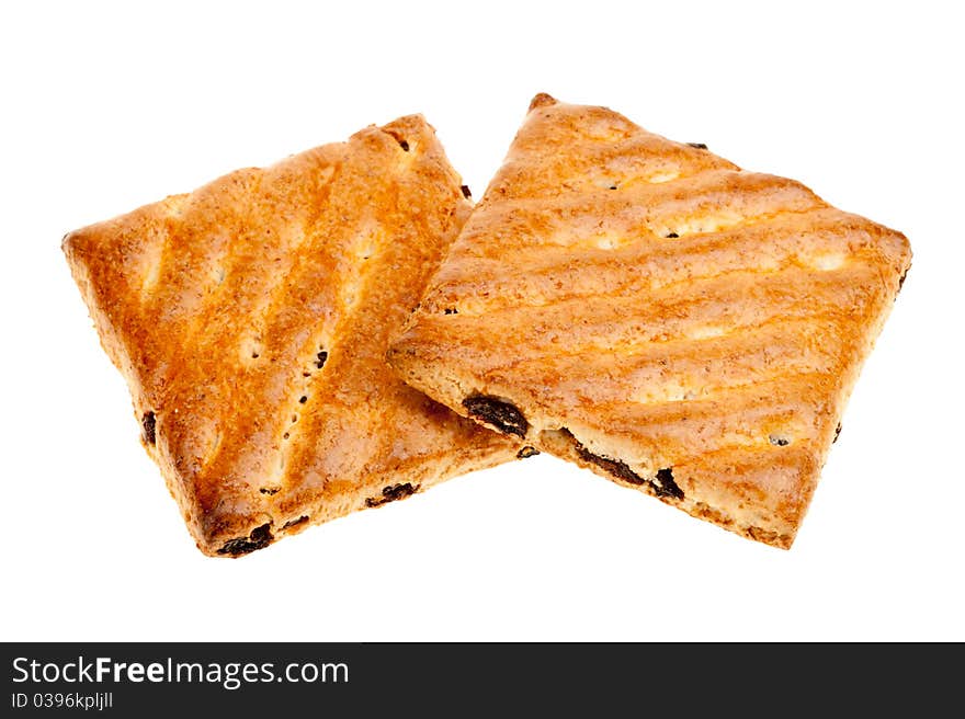 Whole wheat cookies with fruit isolated on a white background