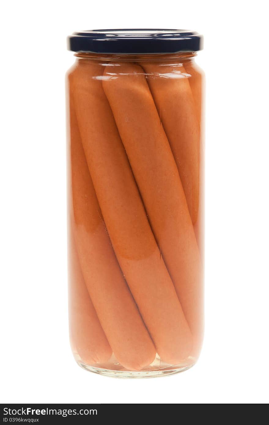 Jar with hot dogs isolated