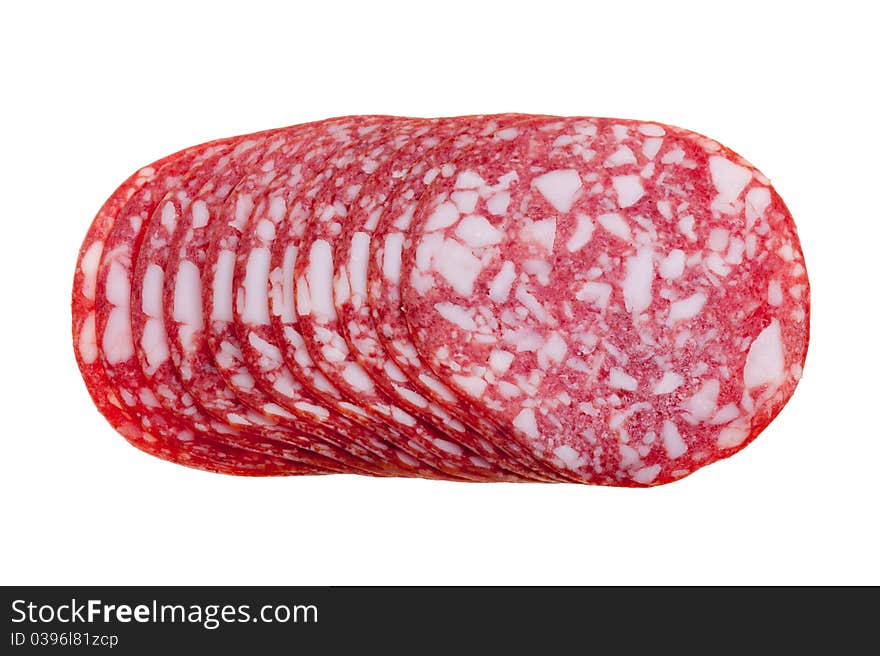 Slices salami isolated on a white background