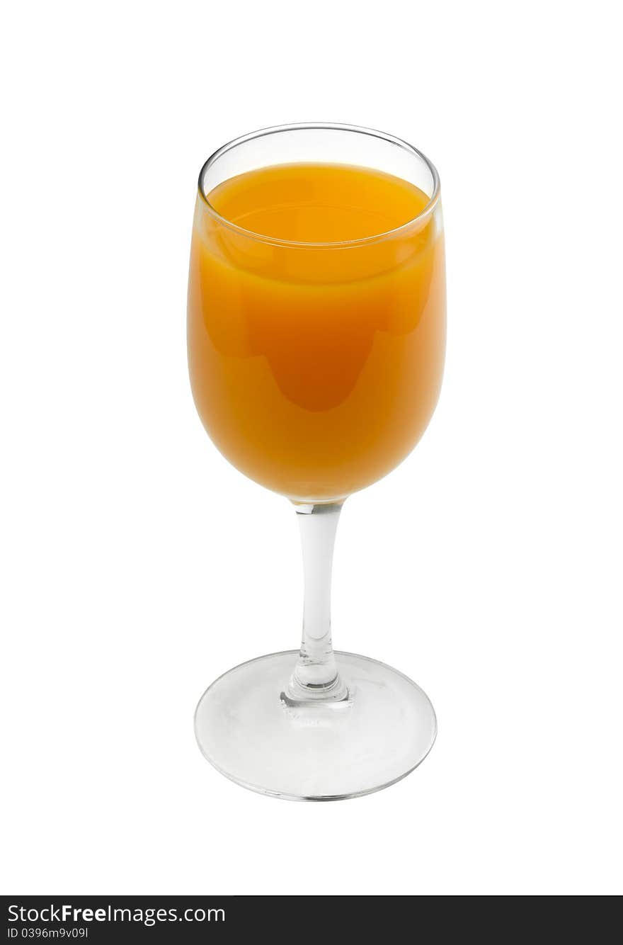 A glass of orange juice on white background