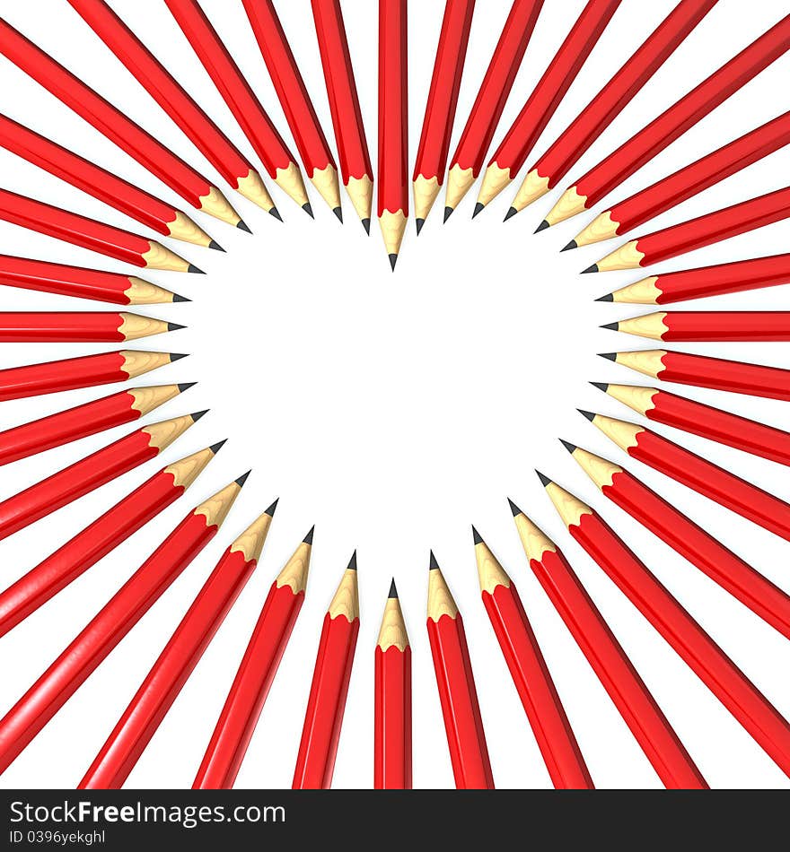 Pencils surrounding heart shaped space