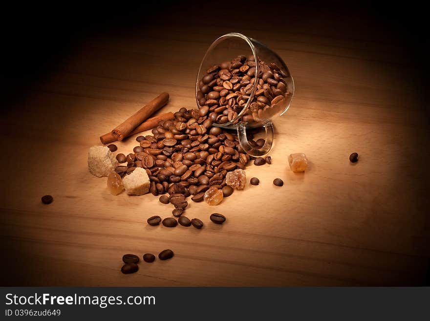 Spilled coffee beans