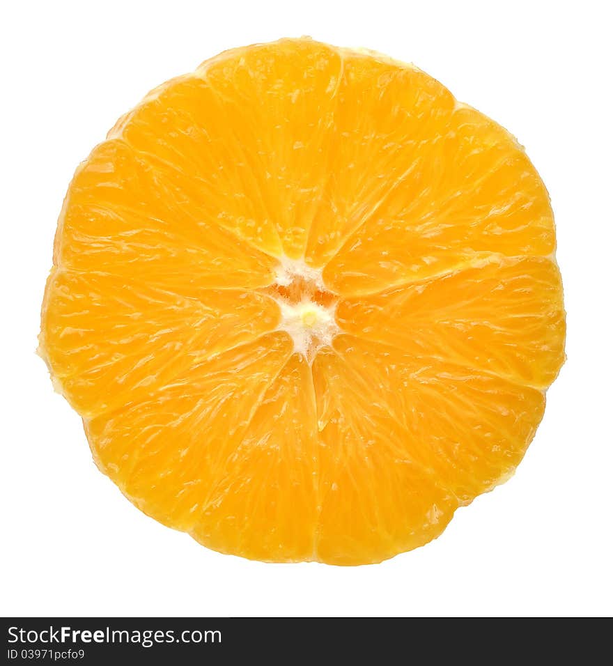 Slice of orange isolated on white