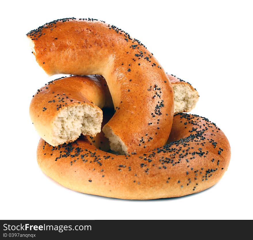 Bagel with a poppy isolated on white background