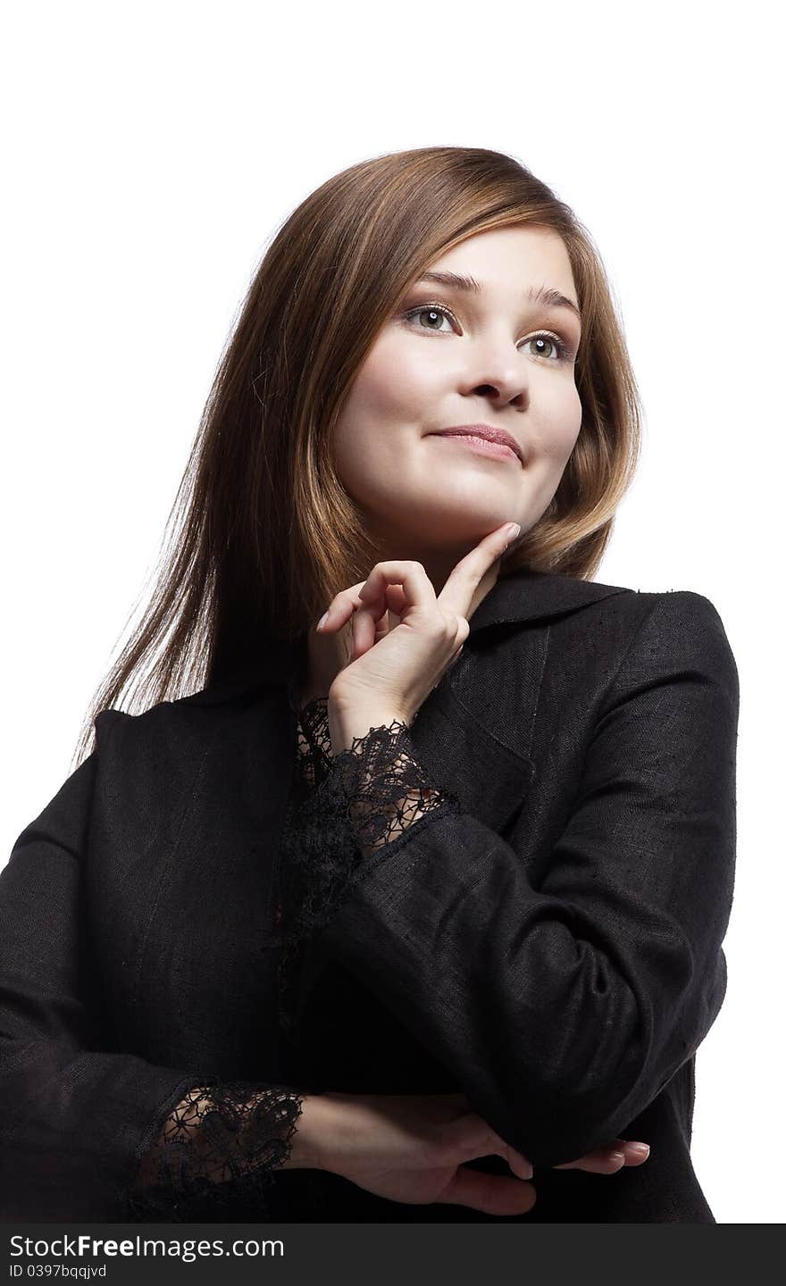 Beauty woman in business suit with black lace