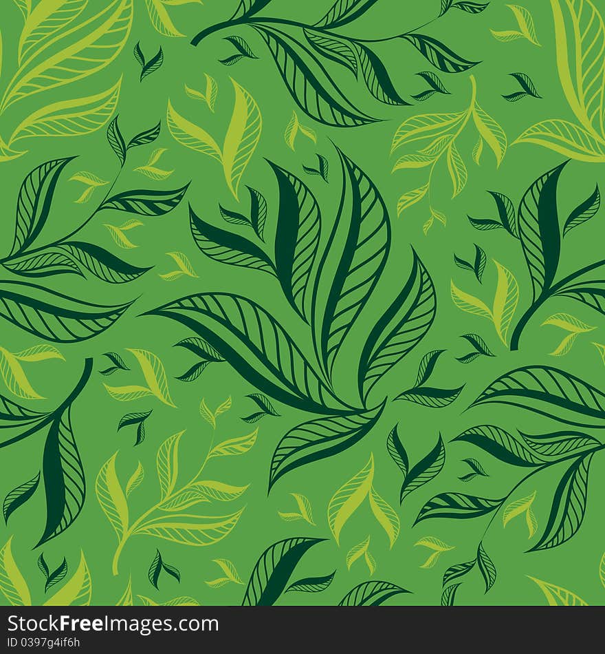 Seamless green floral pattern with leafs