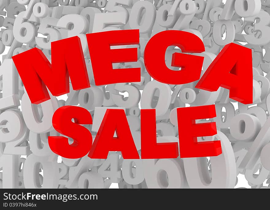 Mega sale sign on gray background with percnt signs