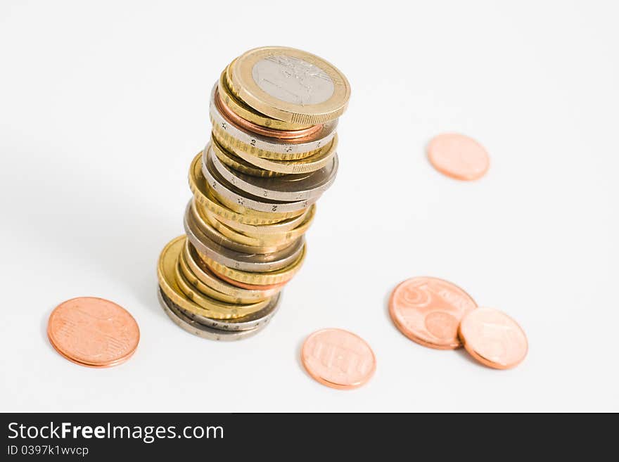 Stack of euro coins isolated on white background. Stack of euro coins isolated on white background