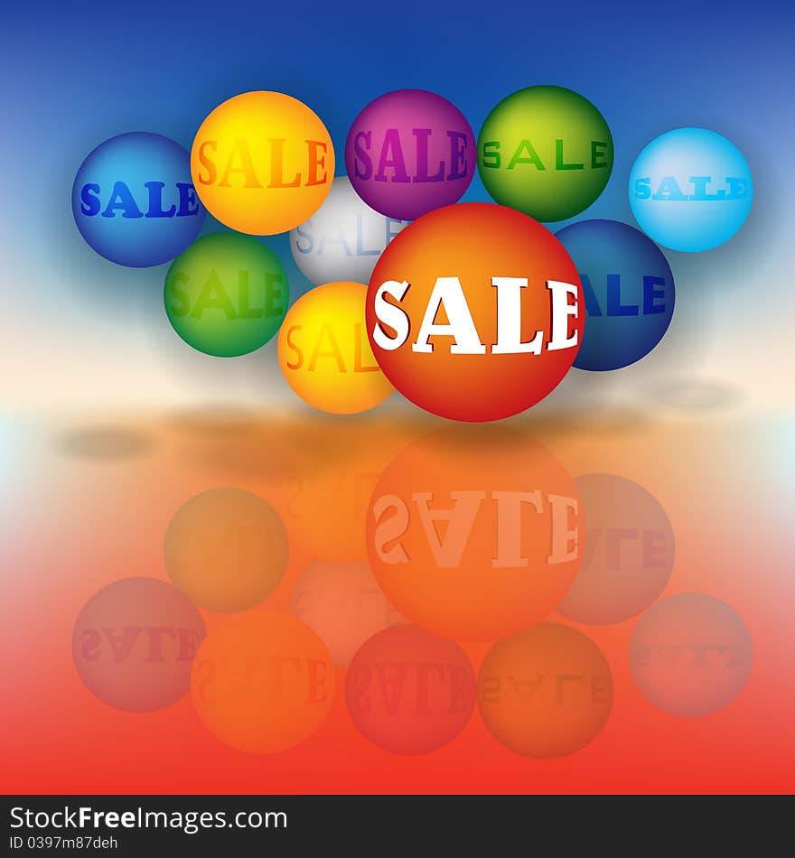 Abstract business background with color balls and sign sale