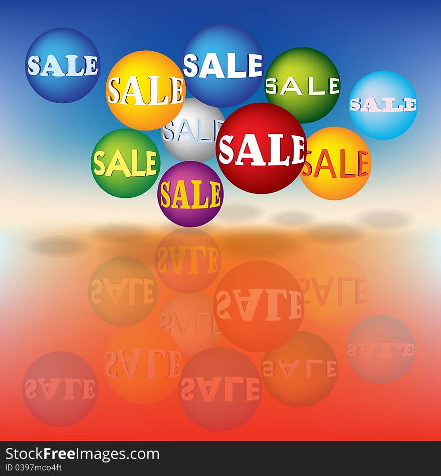 Abstract business background with colorful balls and sign sale