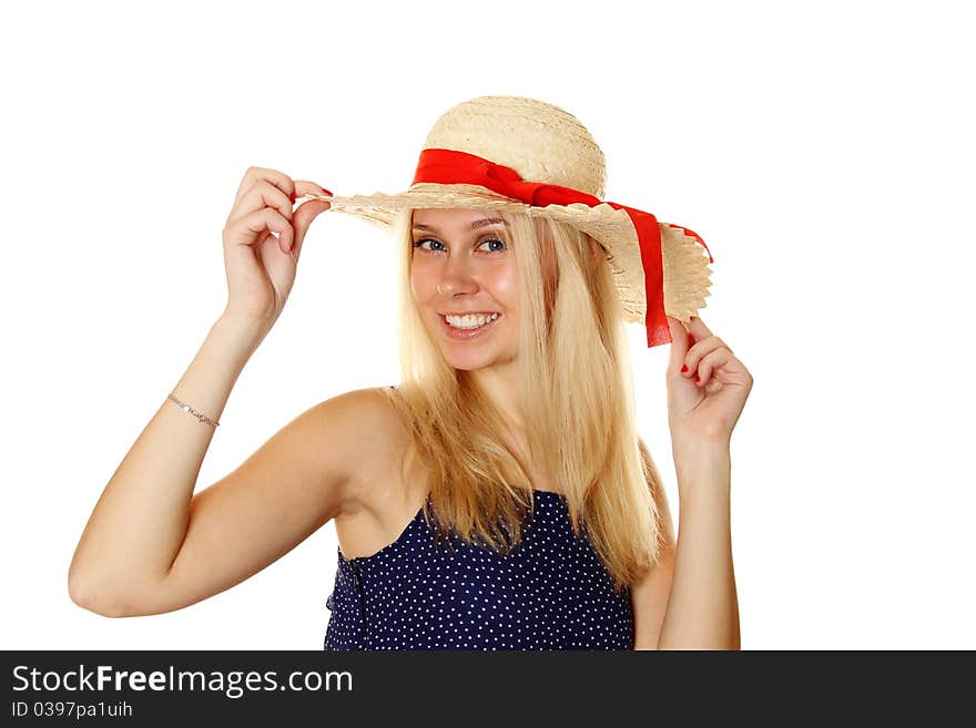 Beautiful Young Blond Woman In A Straw Hat