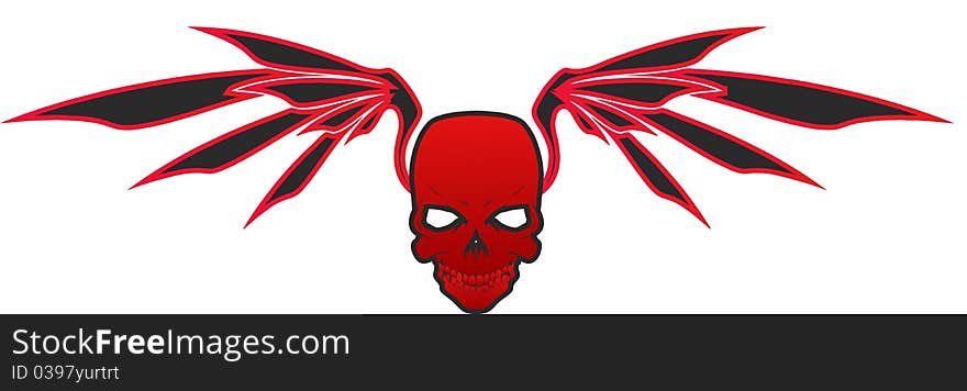 A red skull with wings attached to it. A red skull with wings attached to it.