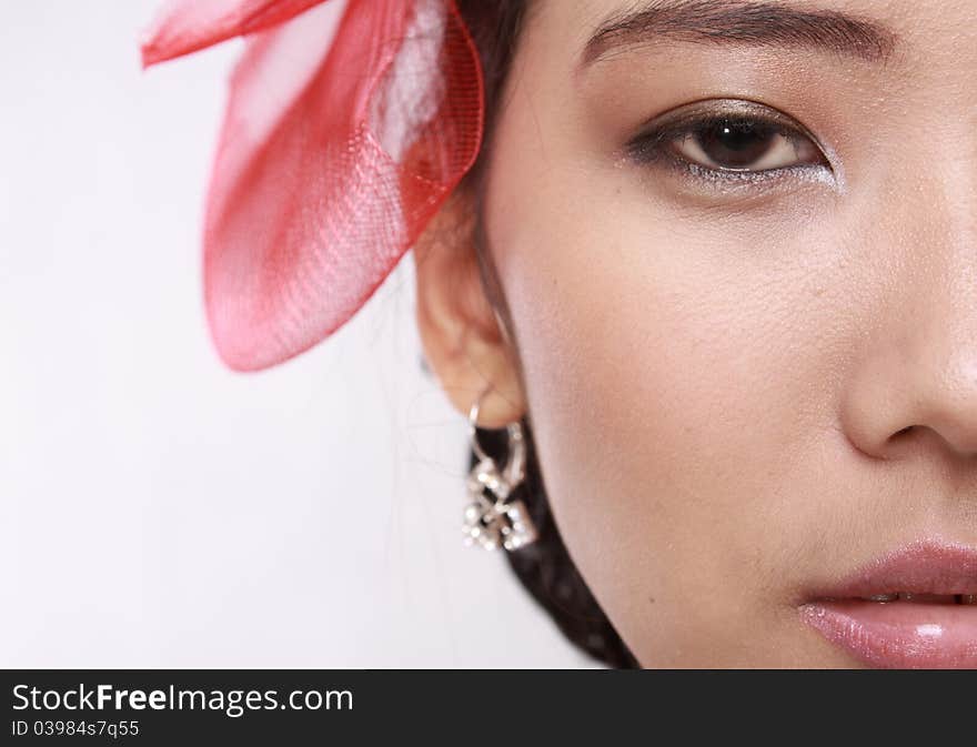 Beautiful Girl Model Fashion half face close up in studio. Beautiful Girl Model Fashion half face close up in studio