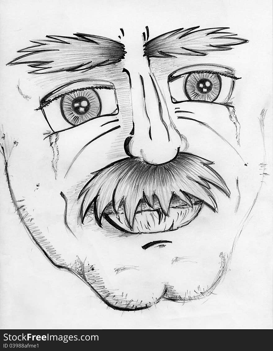 A sad old man portrait drawn by me using pencil. A sad old man portrait drawn by me using pencil