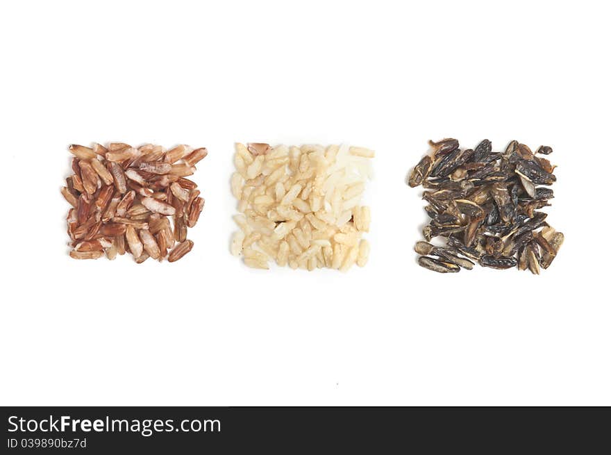 Three Types Of Rice In Square Piles