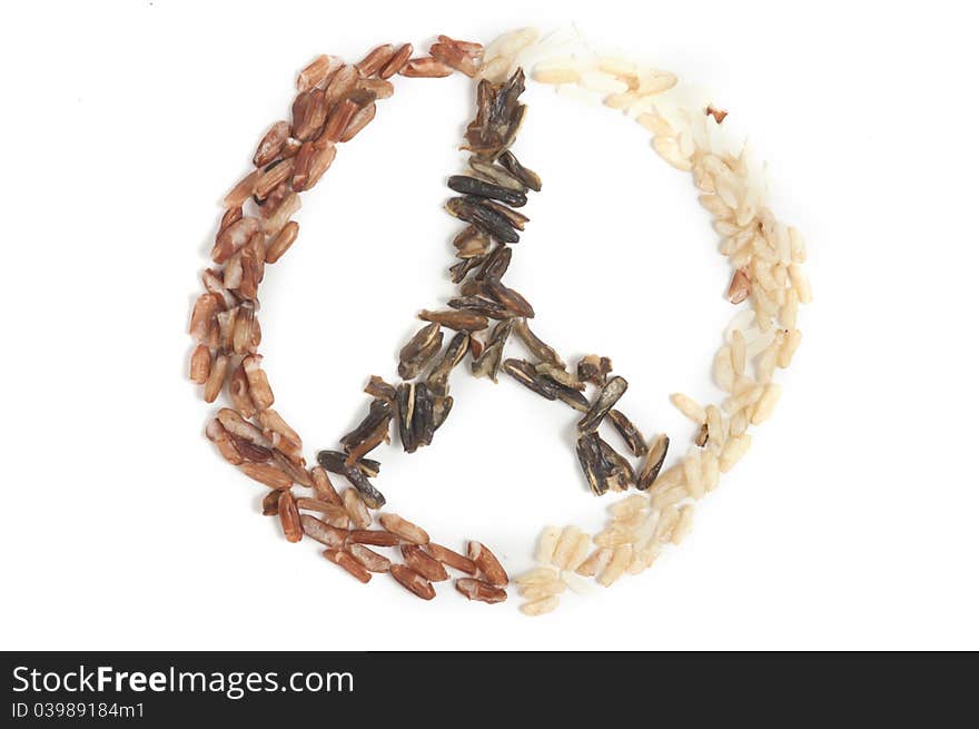 Three types of rice creating a peace sign. Three types of rice creating a peace sign.