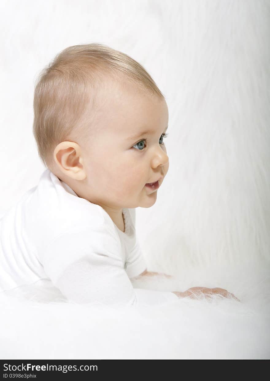 Beautiful baby girl isolated on white background