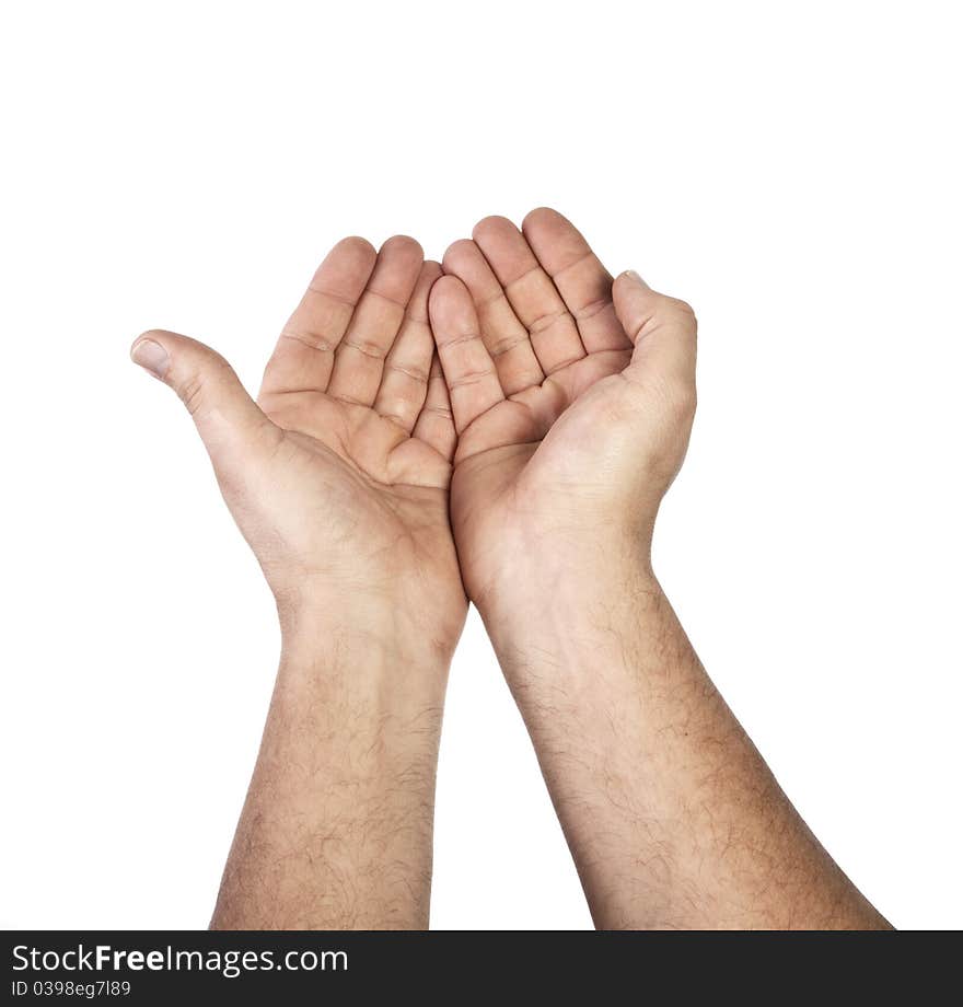 Open hands, Holding, begging or giving. Isolated on white Background