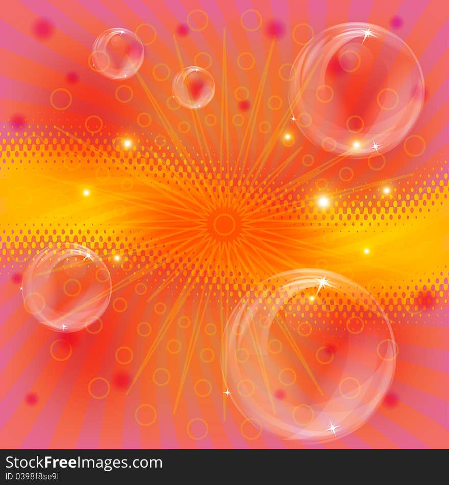 Background with beams and bubbles