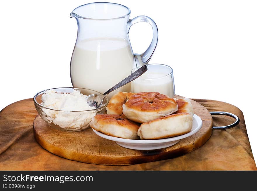 Milk, sour cream and pies.