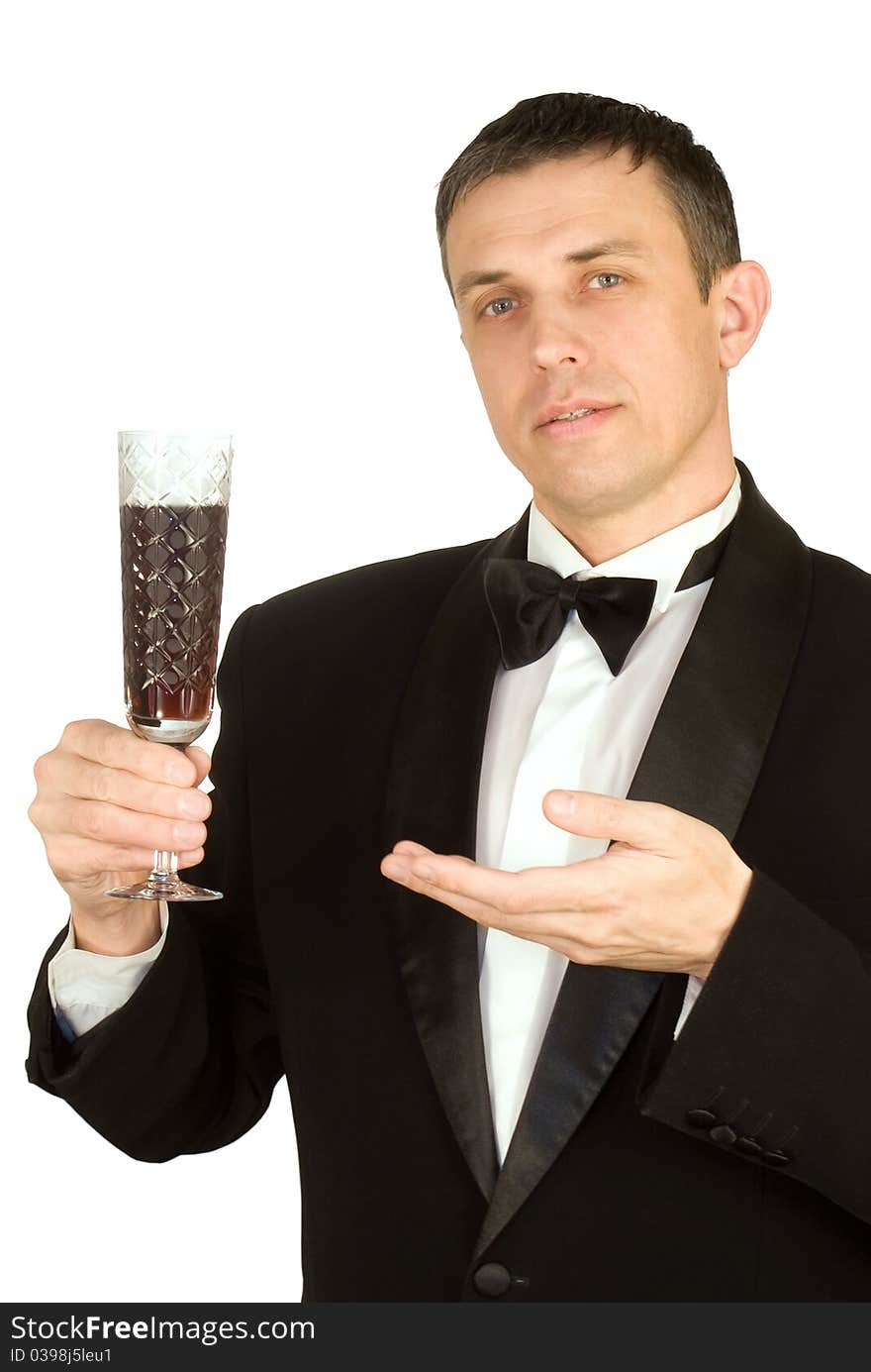 The elegant man prefers red sweet grape wine. The elegant man prefers red sweet grape wine