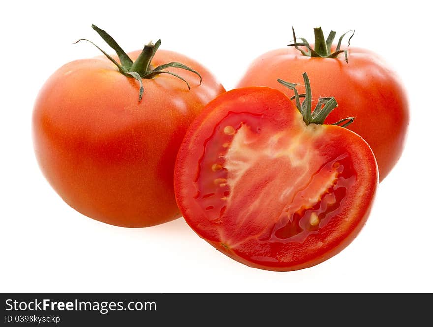 Tomatoes on white background. Simple and effective anti-oxidants