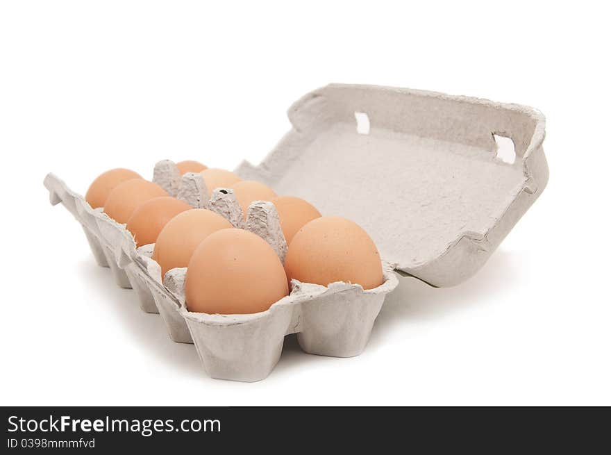 Open eggbox isolated on white background