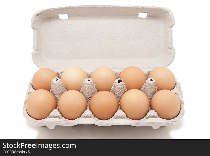 Open eggbox isolated on white background