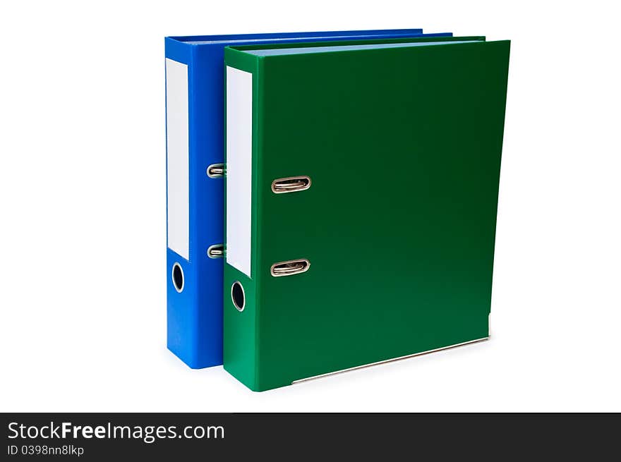 Green and blue folders on a white background