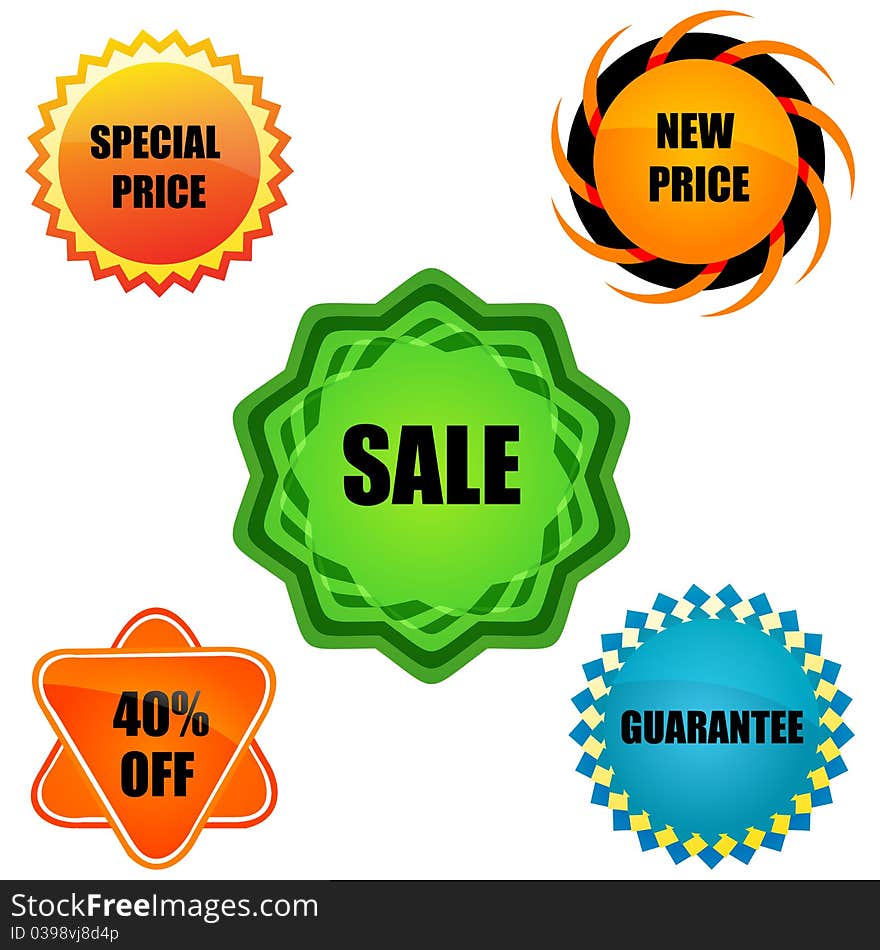 Illustration of sale tags on white background