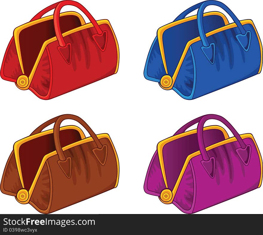 Set of color handbags