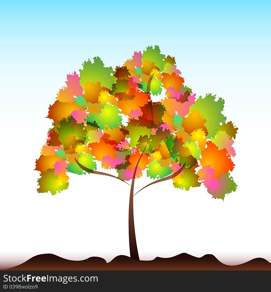 Illustration of colorful tree on isolated background