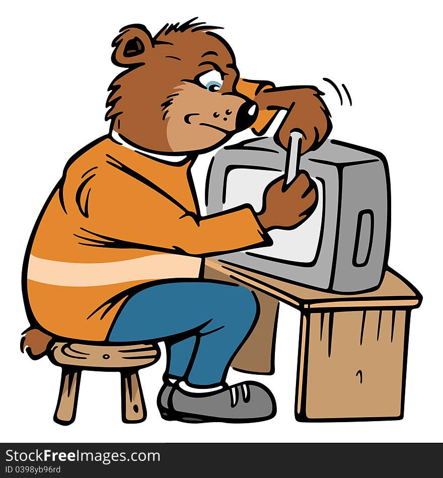 Bear Repairing A TV