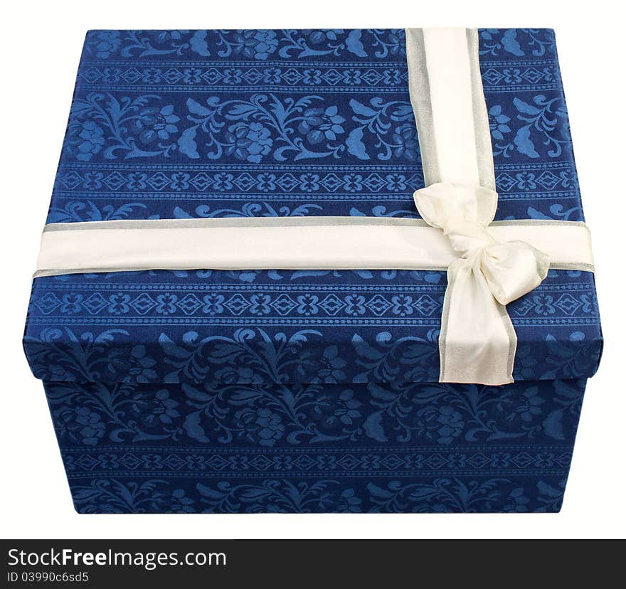 Blue gift box with white ribbon